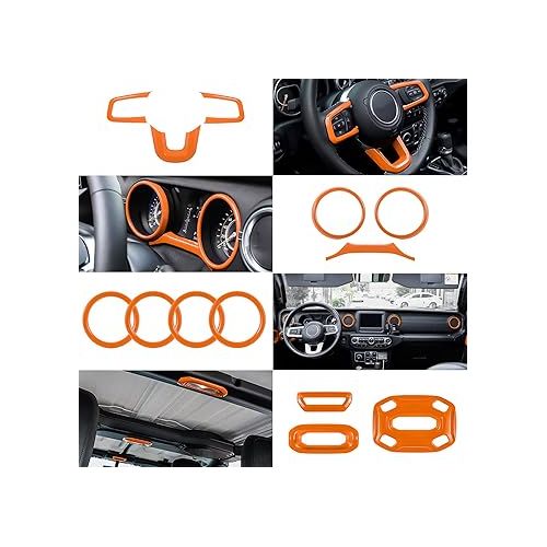  Bonbo 21PCS Car Interior Accessories-Air Conditioning Vent & Steering Wheel & Reading Light & Roof Speaker etc Fits for 2018-2023 Jeep Wrangler JL JLU & Gladiator JT (Orange)