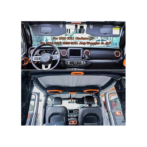  Bonbo 21PCS Car Interior Accessories-Air Conditioning Vent & Steering Wheel & Reading Light & Roof Speaker etc Fits for 2018-2023 Jeep Wrangler JL JLU & Gladiator JT (Orange)