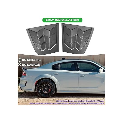  Bonbo Side Window Louvers Air Vent Scoop Shades Cover Blinds ABS Fit for Dodge Charger 2011-2023 in GT Lambo Style Custom Fit (Matte Black)