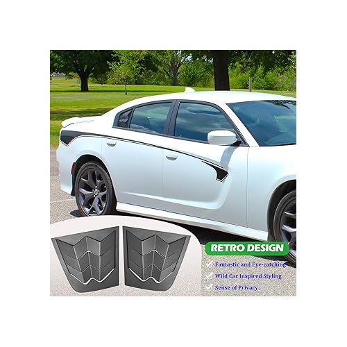  Bonbo Side Window Louvers Air Vent Scoop Shades Cover Blinds ABS Fit for Dodge Charger 2011-2023 in GT Lambo Style Custom Fit (Matte Black)