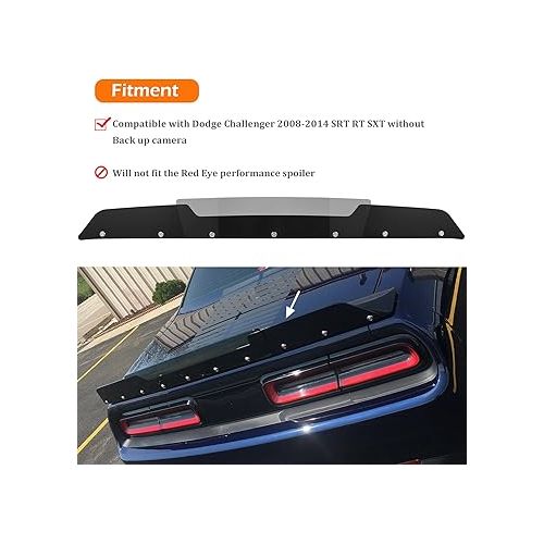  Bonbo Rear Wickerbill Spoiler Fits for Dodge Challenger 2008-2014 SRT RT SXT SE Hellcat Scat Pack, Add-on Type 2-Piece Rear Wicker Bill Spoiler with RivNut Tool (Gloss Black)