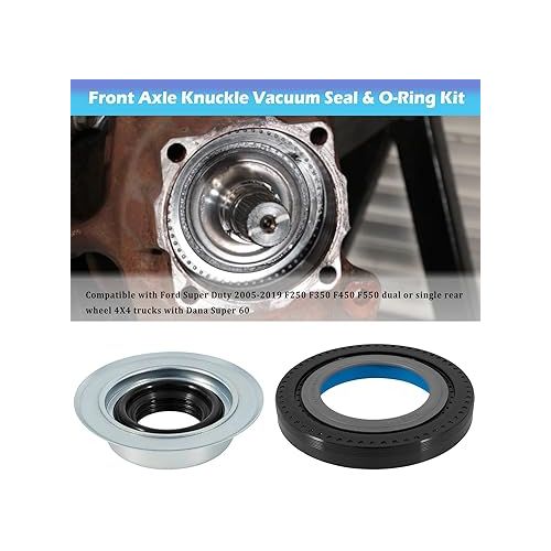  Front Axle Knuckle Vacuum Seals & Hub O-Rings & Tube Dust Seals Kit Fits for Ford Super Duty 2005-2019 F250 F350 F450 F550 With Dana Super 60, Replacement for part #2017426, 2014835, 54983 (6Pcs)