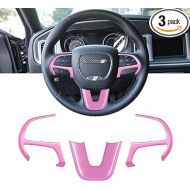 Bonbo Steering Wheel Cover Trim Interior Accessories Decoration Kit for 2015-2021 Dodge Challenger Charger, for 2014-2021 Dodge Durango Special-Purpose 3PCS/Set (Pink)