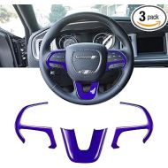 Bonbo Steering Wheel Cover Trim Interior Accessories Decoration Kit for 2015-2021 Dodge Challenger Charger, for 2014-2021 Dodge Durango Special-Purpose 3PCS/Set (Blue)