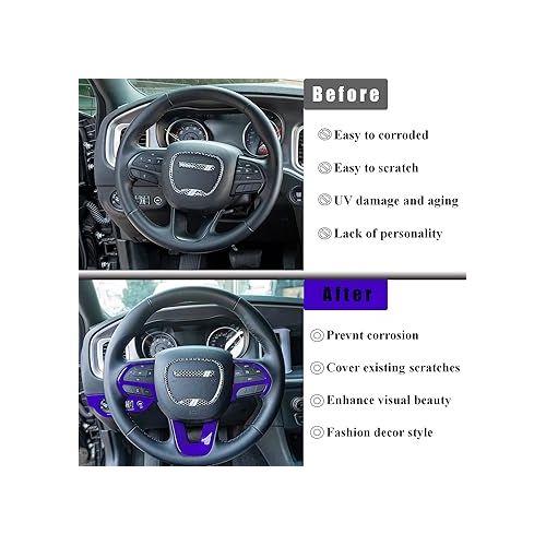  Bonbo Steering Wheel Cover Trim Interior Accessories Decoration Kit for 2015-2021 Dodge Challenger Charger, for 2014-2021 Dodge Durango Special-Purpose 3PCS/Set (Blue)