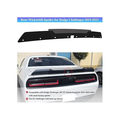  Bonbo Rear WickerBill Spoiler Fits for Dodge Challenger 2015-2022 2023 SRT RT Hellcat Scat Pack with Back up Camera, 2-Piece Rear Wicker Bill Spoiler Add-on Type Includes RivNut Tool