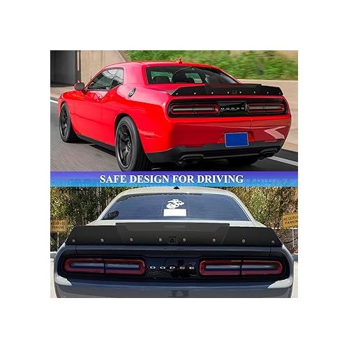  Bonbo Rear WickerBill Spoiler Fits for Dodge Challenger 2015-2022 2023 SRT RT Hellcat Scat Pack with Back up Camera, 2-Piece Rear Wicker Bill Spoiler Add-on Type Includes RivNut Tool