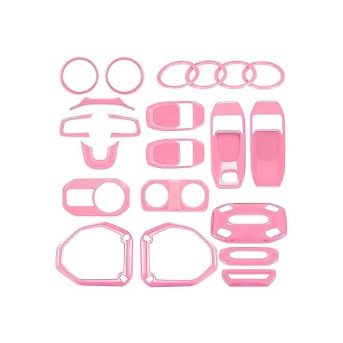  Bonbo Interior Accessories Kit 21 PCS Full Set Cover Trim AC Vent Reading Light Speaker Headlight Switch for Jeep Wrangler JL JLU & Gladiator JT 2018-2024 (Pink)