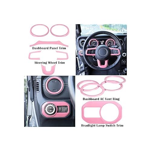  Bonbo Interior Accessories Kit 21 PCS Full Set Cover Trim AC Vent Reading Light Speaker Headlight Switch for Jeep Wrangler JL JLU & Gladiator JT 2018-2024 (Pink)