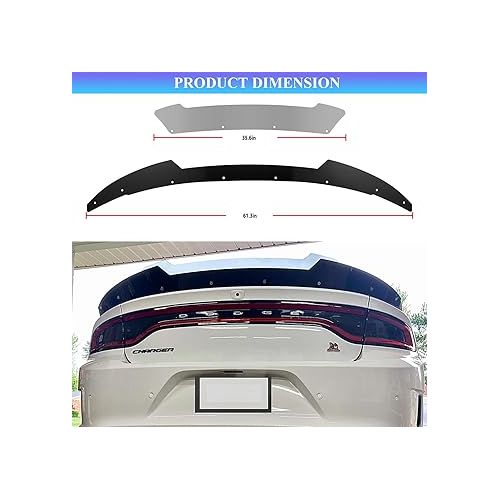  Bonbo Venom V2 Rear Wickerbill Spoiler Fits for Dodge Charger 2015-2022 2023 SRT ScatPack Hellcat, Add-on Type 2-Piece Rear Wicker Bill Spoiler with RivNut Tool (Gloss Black)