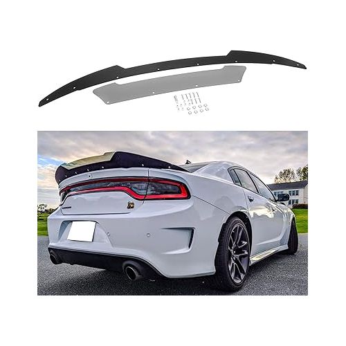  Bonbo Venom V2 Rear Wickerbill Spoiler Fits for Dodge Charger 2015-2022 2023 SRT ScatPack Hellcat, Add-on Type 2-Piece Rear Wicker Bill Spoiler with RivNut Tool (Gloss Black)