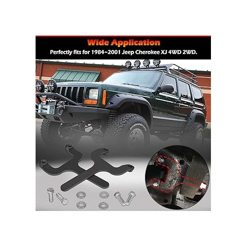  Rear Bar Pin Flag Nut Kits for Jeep - Fix Rear Upper Shock Mount, Suitable for 1984-2001 Cherokee XJ-1082 4WD 2WD (Black, 2-Set)