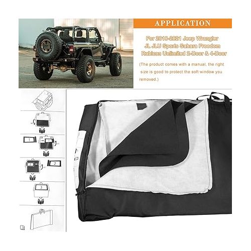  Bonbo Soft Top Window Storage Bag for 2018-2023 Jeep Wrangler JL JLU & Gladiator JT 2-Door & 4-Door Replace 68358392AC