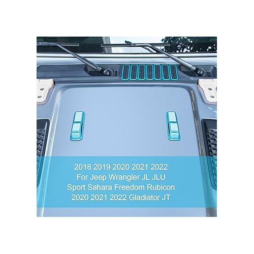  Bonbo Hood Vents & Engine Hood Hinge & Side AC Vent Outlet Trim Exterior Accessories fit for Jeep Wrangler JL JLU Sports Sahara Freedom Rubicon Unlimited Gladiator JT 2018-2023 11PCS (Baby Blue)
