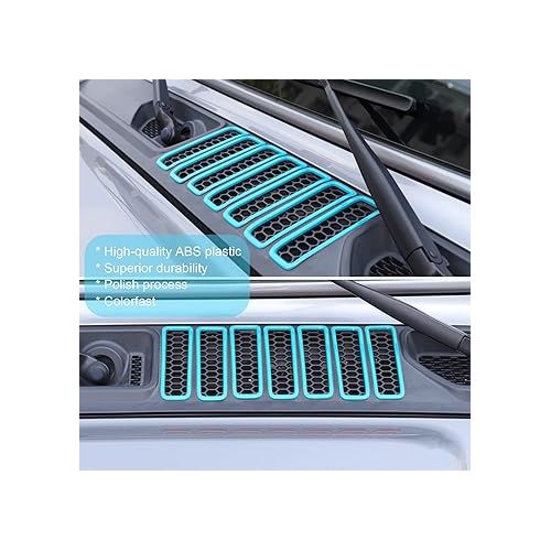  Bonbo Hood Vents & Engine Hood Hinge & Side AC Vent Outlet Trim Exterior Accessories fit for Jeep Wrangler JL JLU Sports Sahara Freedom Rubicon Unlimited Gladiator JT 2018-2023 11PCS (Baby Blue)