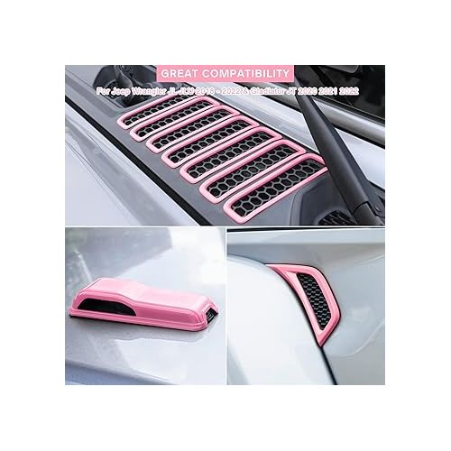  Pink Hood Vents & Side Air Conditioning Vent Outlet & Engine Hood Hinge Cover Trim Decor ABS Decorative for 2018-2023 Jeep Wrangler JL JLU & Gladiator JT