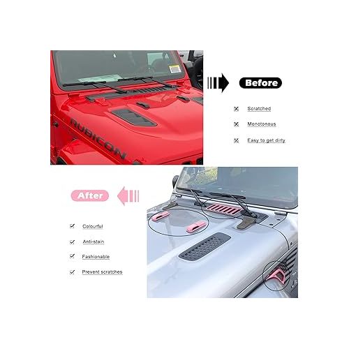  Pink Hood Vents & Side Air Conditioning Vent Outlet & Engine Hood Hinge Cover Trim Decor ABS Decorative for 2018-2023 Jeep Wrangler JL JLU & Gladiator JT