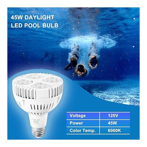  Bonbo LED Pool Light for Inground Pool, 120V 45W Daylight White 6000K Swimming Pool LED Light Bulb Replaces 300-500W Traditional Bulb, Compatible with Pentair & Hayward Pool Light Fixture