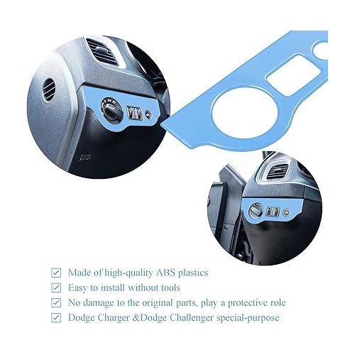  Bonbo Headlight Switch Trim ABS Decoration Cover Button Panel Sticker Interior Accessories for 2010-2021 Dodge Charger,for 2015-2021 Dodge Challenger (wathet)