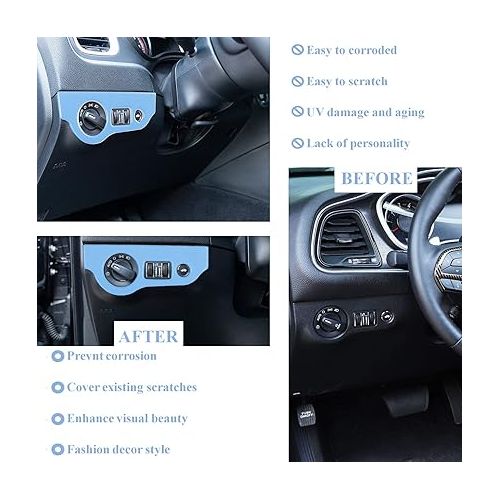  Bonbo Headlight Switch Trim ABS Decoration Cover Button Panel Sticker Interior Accessories for 2010-2021 Dodge Charger,for 2015-2021 Dodge Challenger (wathet)