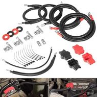 Heavy-Duty Battery Cable Kit Replacement for Ford Superduty F250 F350 Excursion 2003-2007 6.0L Power Stroke Diesel Engine 2/0 Wire with 90 Degree Bend Atstarter #4437/90