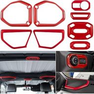 Bonbo Car Front Middle Rear Reading Light Panel Cover & Headlight Switch Button Trim&Speaker Audio Trim Top & A Pillar Trim for 2018 2019 2020 2021 Jeep Wrangler JL JLU & Gladiator JT (Red)