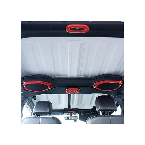  Bonbo Car Front Middle Rear Reading Light Panel Cover & Headlight Switch Button Trim&Speaker Audio Trim Top & A Pillar Trim for 2018 2019 2020 2021 Jeep Wrangler JL JLU & Gladiator JT (Red)
