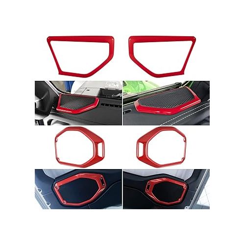  Bonbo Car Front Middle Rear Reading Light Panel Cover & Headlight Switch Button Trim&Speaker Audio Trim Top & A Pillar Trim for 2018 2019 2020 2021 Jeep Wrangler JL JLU & Gladiator JT (Red)