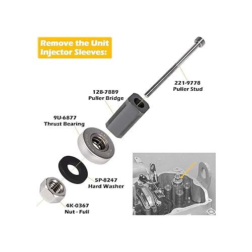  9U-7227 Injector Height Tool + J-38587-A Engine Barring Socket Turning Tool + 9U-6891 Injector Tube Sleeve Cup Removal & installer Tools Set Fits for CAT Caterpillar 3406E C15 C16 Engines (8 PCs)