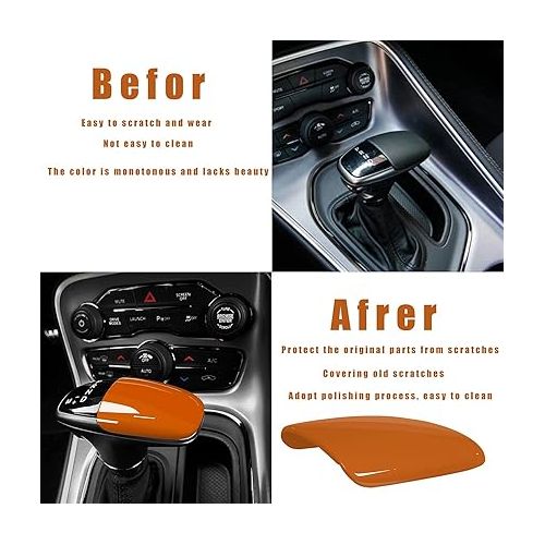  Bonbo Gear Shift Trim Knob ABS Decoration Cover Interior Accessories for 2015-2021 Dodge Charger Special-Purpose (Orange)