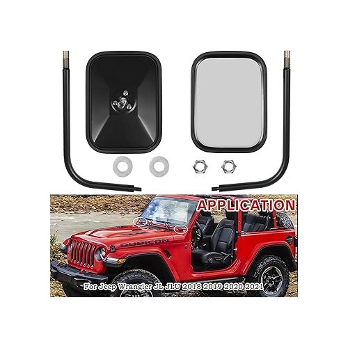  Anti-Vibration Side View Mirror Aluminum Rectangular Off-road Mirrors Fits For 2018-2023 Jeep Wrangler & Gladiator | Quick Removal Replacement Mirrors（1 Pair）
