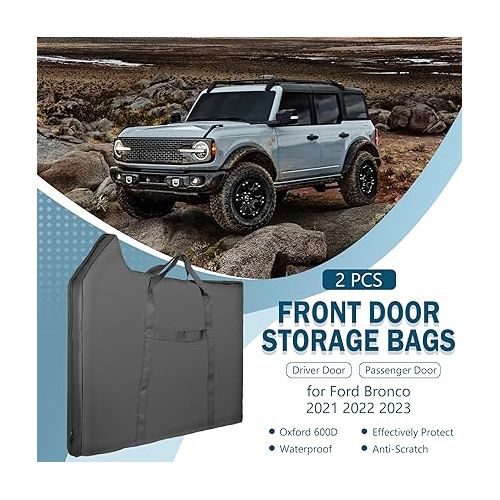  2 PCS Front Door Storage Bags for Ford Bronco 2021 2022 2023 4 Door Accessories, Driver and Passenger Doors Panels Organizer Bag, Waterproof, Anti-Scratch, Protect Your Door