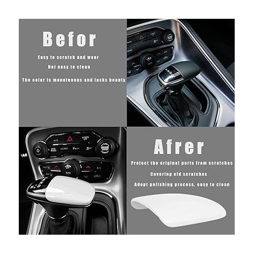  Bonbo Gear Shift Trim Knob ABS Decoration Cover Interior Accessories for 2015-2021 Dodge Charger Special-Purpose (White)