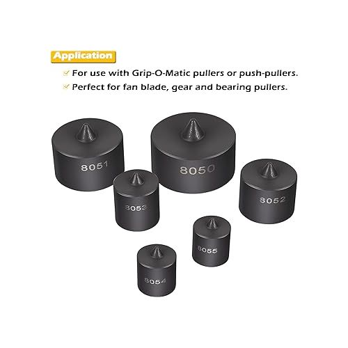  8056 Shaft Protector Set for Use with Grip-O-Matic Pullers or Push-Pullers, Fan Blade, Gear and Bearing Pullers, Compatible with OTC 8056 (Set of 6)