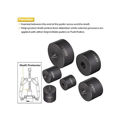  8056 Shaft Protector Set for Use with Grip-O-Matic Pullers or Push-Pullers, Fan Blade, Gear and Bearing Pullers, Compatible with OTC 8056 (Set of 6)