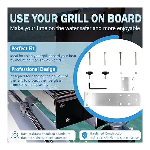  Bonbo 58182 Replacement for Any Kuma BBQ Grill Inboard/Outboard Marine Rail Mount Grill Bracket Kit