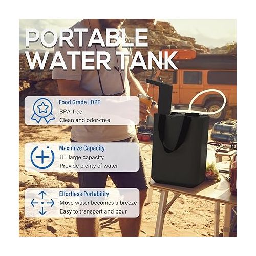  Bonbo 11L BPA Free Food Grade Hydration Water Storage Container, Large Portable Water Tank, Emergency Water Storage Jug, for Camping, Outdoor Hiking