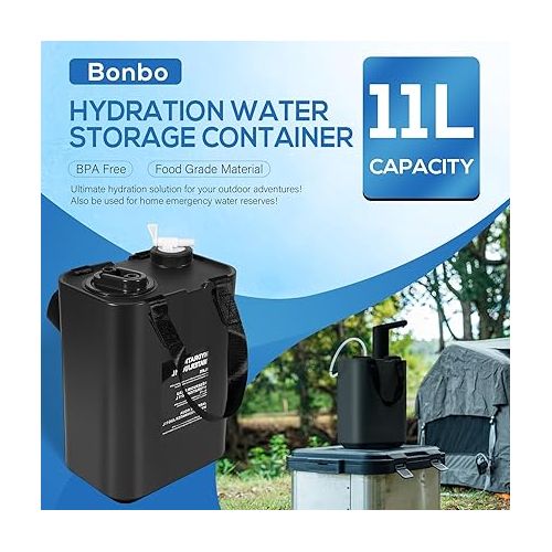  Bonbo 11L BPA Free Food Grade Hydration Water Storage Container, Large Portable Water Tank, Emergency Water Storage Jug, for Camping, Outdoor Hiking