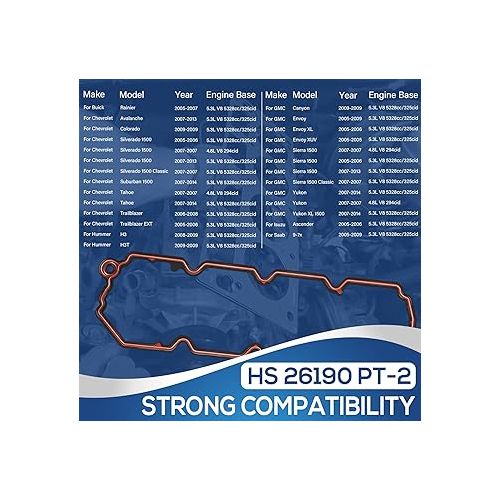  HS 26190 PT-2 Engine Cylinder Head Gasket Set Intake Manifold Gaskets Superior Seal Replacement for Chevrolet GMC Buick Rainier Hummer H3 4.8L 5.3L V8 Engine HS26190PT-2