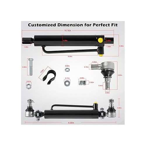  D128454 D84800 234447A1 New Power Steering Cylinder with Castle Nuts Fits for Case Backhoe Loaders 480B 480C 480D 480E 480F 480LL 580C 580D 580SD 580SE 584D 584E 585D 585E 586D 586E