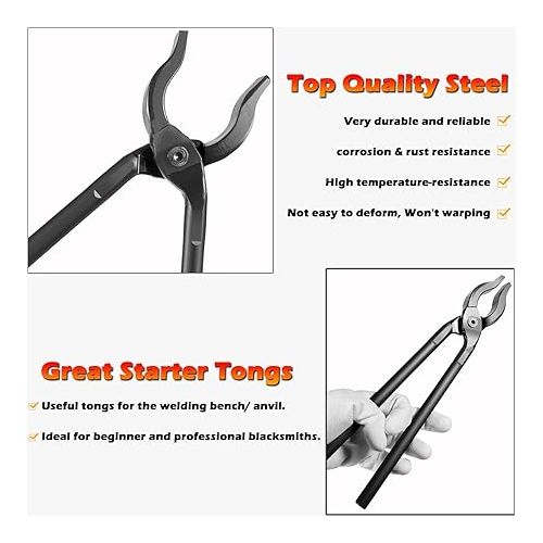  0004930-300 Blacksmiths' Tongs Perfect for Beginner or Professional Blacksmiths to Work on Welding Bench, Holding Hot Steel Firmly