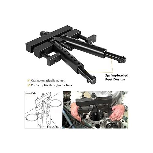  Universal Cylinder Liner Puller Assembly Fits for Mack Cummins CAT Caterpillar, Works on Heavy Duty Diesel Engines Wet Liners from 3-7/8” to 6-1/4” Bore, Comparable to PT-6400-C M50010-B 3376015