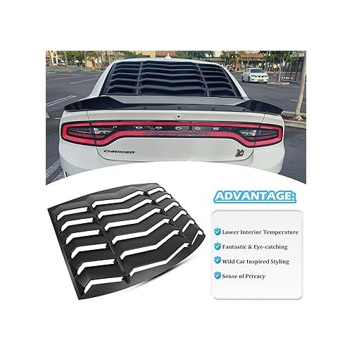  Bonbo Rear Window Louver Windshield Sun Shade Cover in GT Lambo Style ABS Fits for Dodge Charger 2011-2023 SXT/GT/RT/RT Scat Pack/Scat Pack Widebody/SRT Hellcat Widebody Custom Fit (Matte Black)