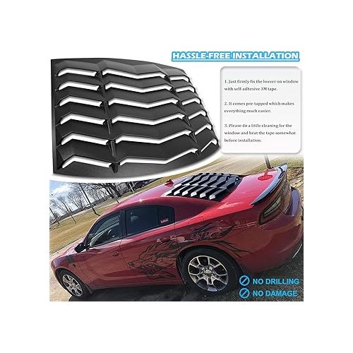  Bonbo Rear Window Louver Windshield Sun Shade Cover in GT Lambo Style ABS Fits for Dodge Charger 2011-2023 SXT/GT/RT/RT Scat Pack/Scat Pack Widebody/SRT Hellcat Widebody Custom Fit (Matte Black)