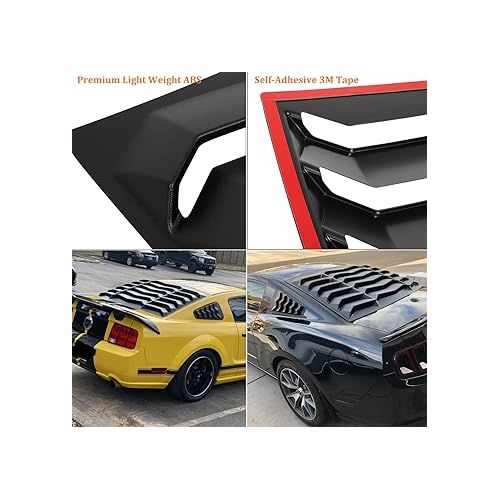  Bonbo Rear+Side Window Louver Fits for Ford Mustang 2005-2014 in GT Lambo Style Custom Fit Windshield Sun Shade Cover ABS (Matte Black)