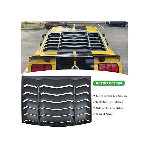  Bonbo Rear+Side Window Louver Fits for Ford Mustang 2005-2014 in GT Lambo Style Custom Fit Windshield Sun Shade Cover ABS (Matte Black)