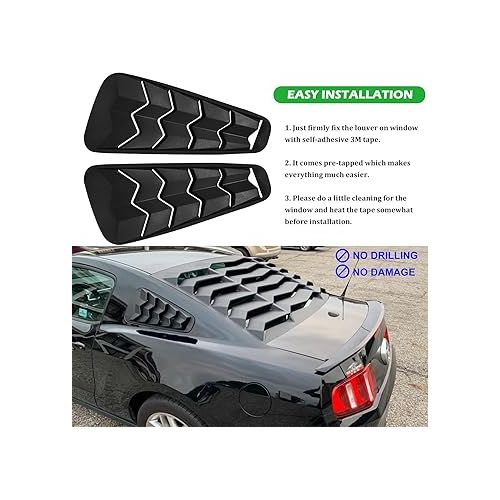  Bonbo Rear+Side Window Louver Fits for Ford Mustang 2005-2014 in GT Lambo Style Custom Fit Windshield Sun Shade Cover ABS (Matte Black)