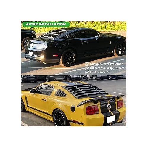  Bonbo Rear+Side Window Louver Fits for Ford Mustang 2005-2014 in GT Lambo Style Custom Fit Windshield Sun Shade Cover ABS (Matte Black)