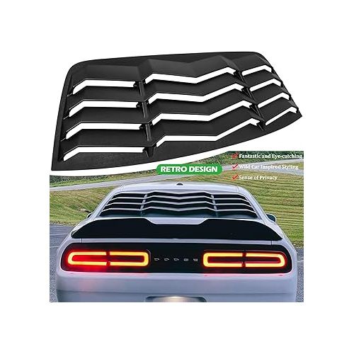  Bonbo Rear+Side Window Louver Fits for Dodge Challenger 2008-2022 2023 in GT Lambo Style Custom Fit Windshield Sun Shade Cover ABS (Matte Black)