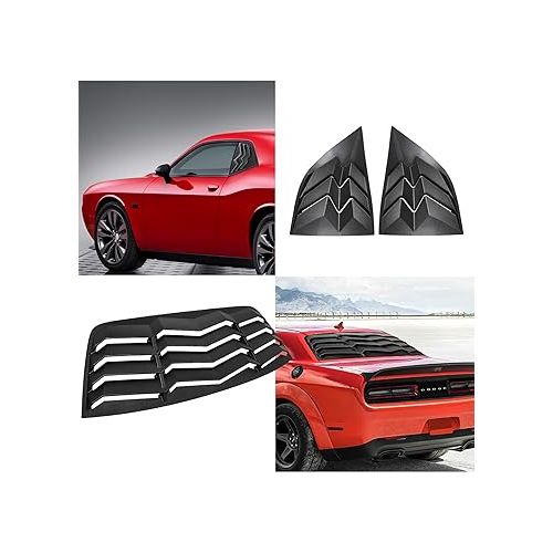  Bonbo Rear+Side Window Louver Fits for Dodge Challenger 2008-2022 2023 in GT Lambo Style Custom Fit Windshield Sun Shade Cover ABS (Matte Black)